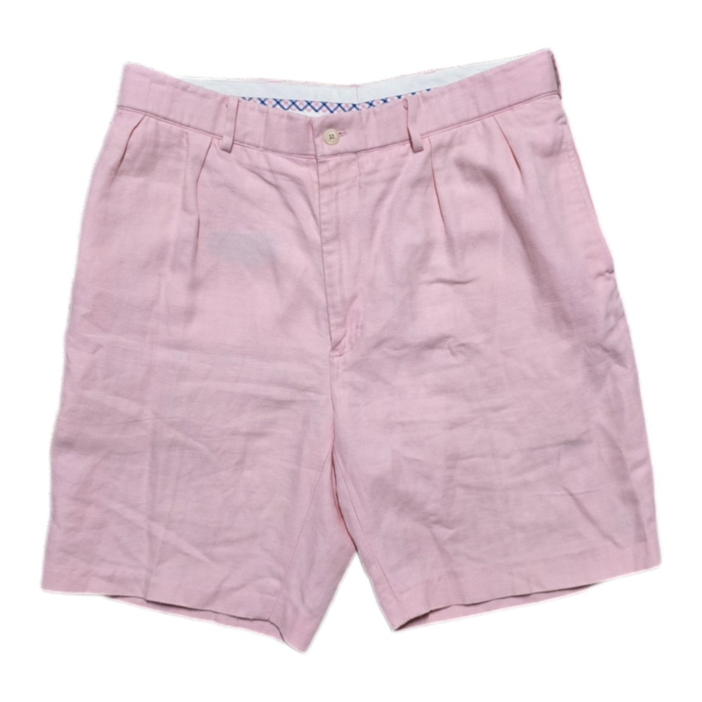 VTG Polo Ralph Lauren Linen Blend Golf Shorts Mens 35 Pink Pleated 90s